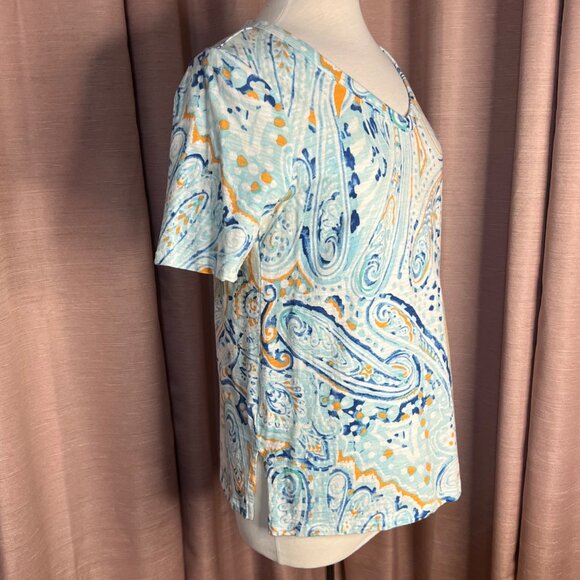 Chicos Women Size 1-M 8 Paisley Print V-Neck Short Sleeve Top Cotton & Modal - Picture 10 of 14